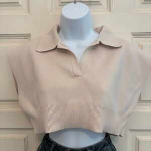 Zara Cream Knit Collared Crop sweater